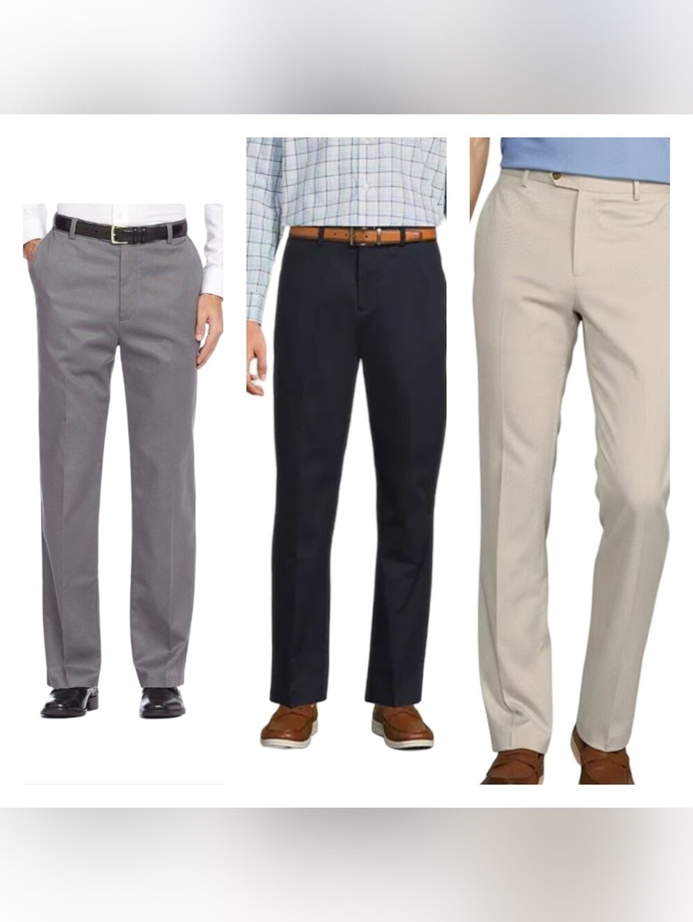 Roundtree & Yorke Men's Dress Pants Trio in Gray, Navy, and Khaki Size 36X29